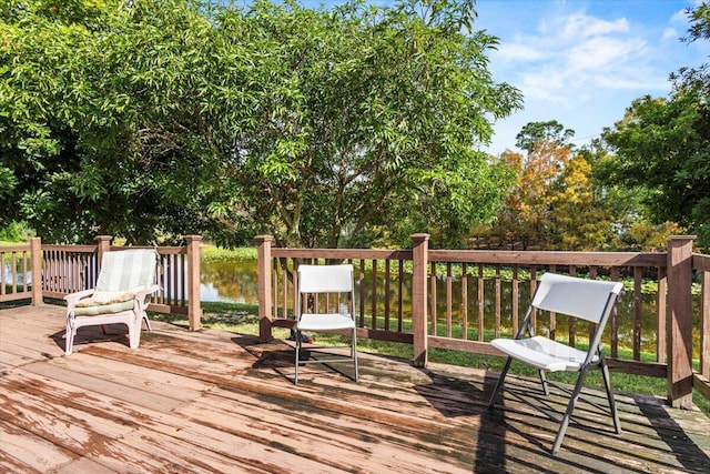 deck with a water view