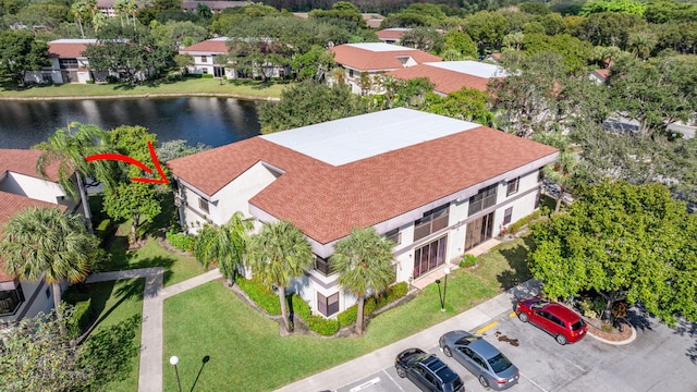 bird's eye view featuring a water view