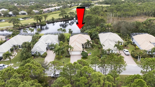 aerial view with a water view