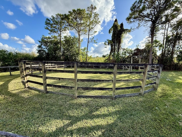 view of gate featuring a rural view and a yard