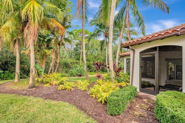 view of yard with a sunroom