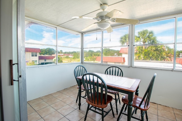 sunroom featuring ceiling fan