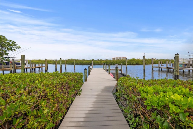 view of dock with a water view