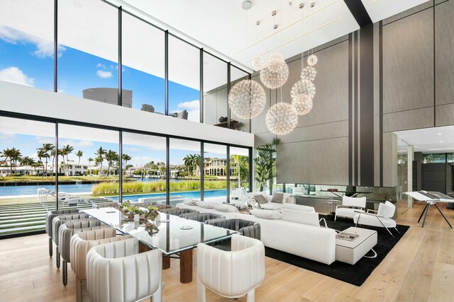 dining area with light hardwood / wood-style flooring and a healthy amount of sunlight