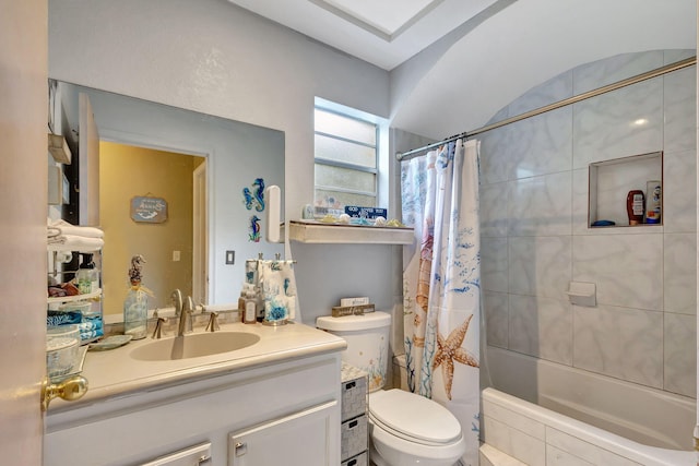 full bathroom featuring vanity, toilet, and shower / bath combo with shower curtain