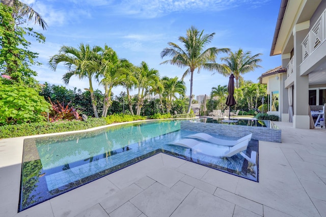 view of swimming pool featuring a patio area