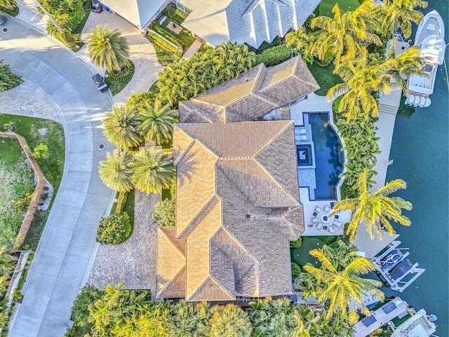 bird's eye view featuring a water view