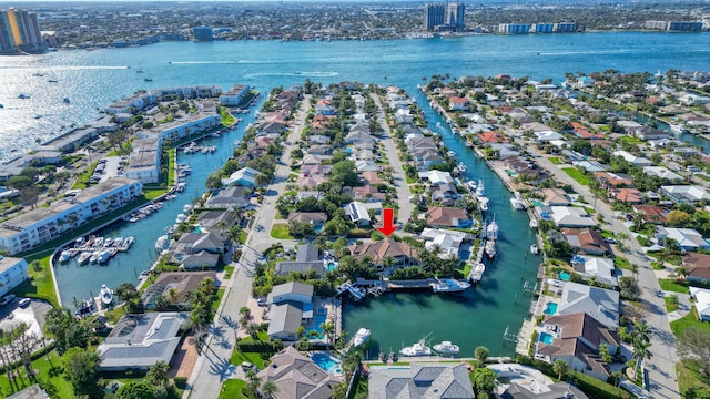 aerial view featuring a water view