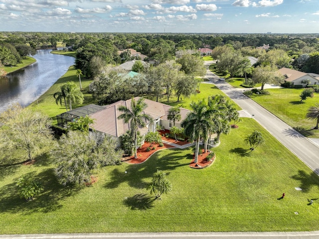 aerial view with a water view