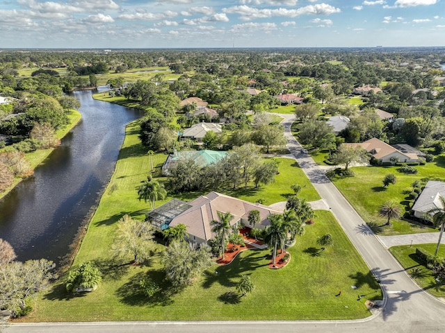 aerial view with a water view