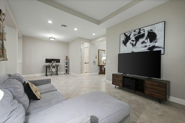 living room featuring light tile patterned floors