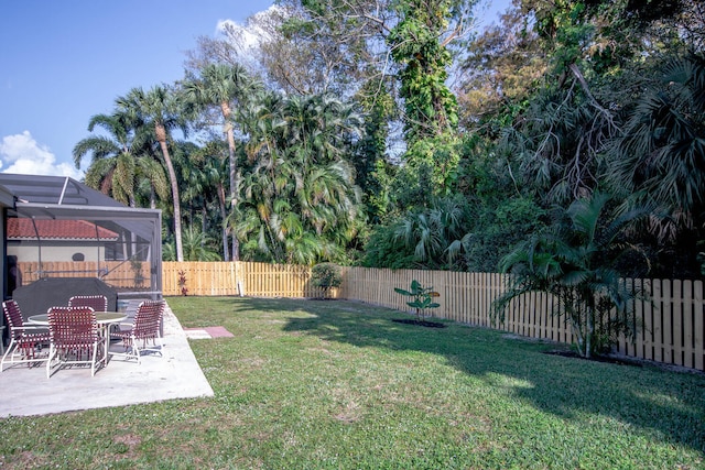 view of yard with a patio area and a fenced backyard