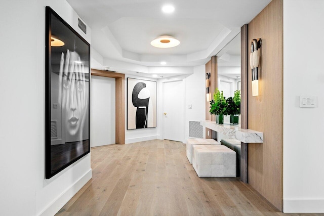 hallway with light wood-type flooring