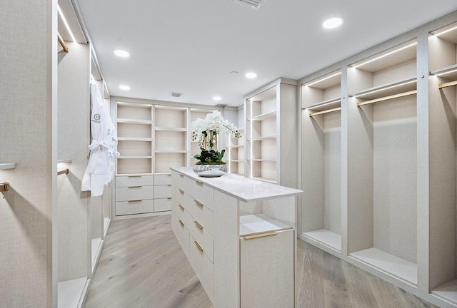 spacious closet with light hardwood / wood-style floors