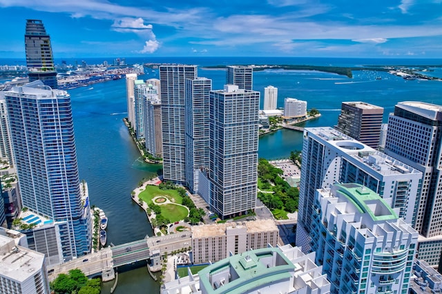 aerial view with a water view