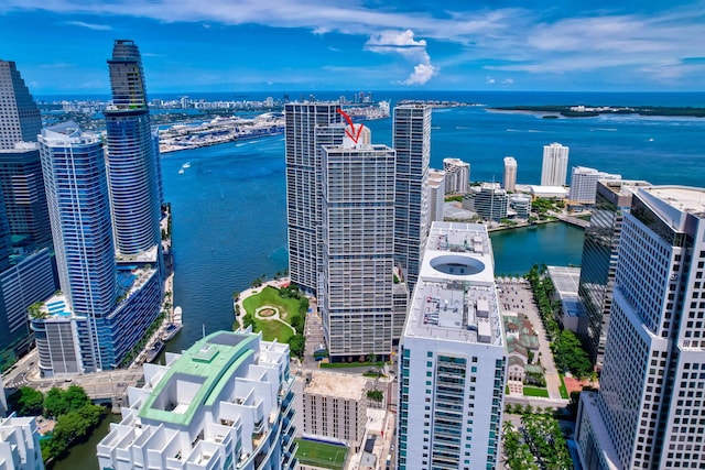 bird's eye view featuring a water view