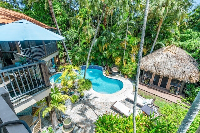 view of pool with a gazebo and a patio area