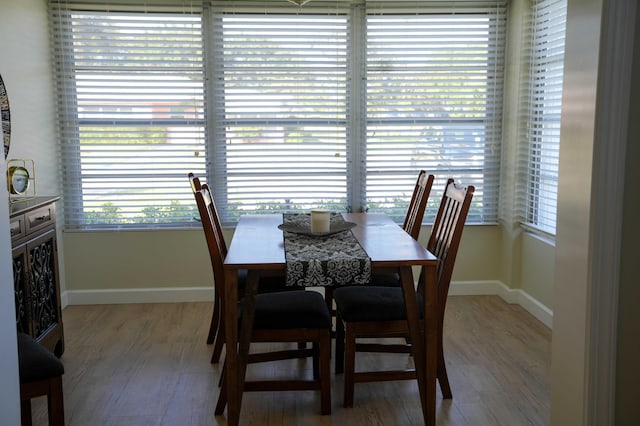 dining area with hardwood / wood-style floors