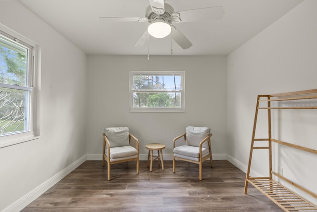 unfurnished room with ceiling fan and dark hardwood / wood-style floors