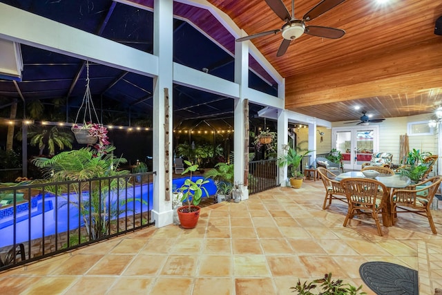 view of patio featuring ceiling fan and french doors