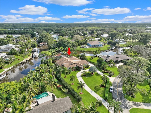 bird's eye view featuring a water view