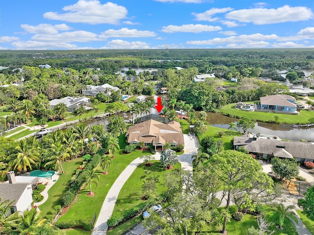 bird's eye view featuring a water view