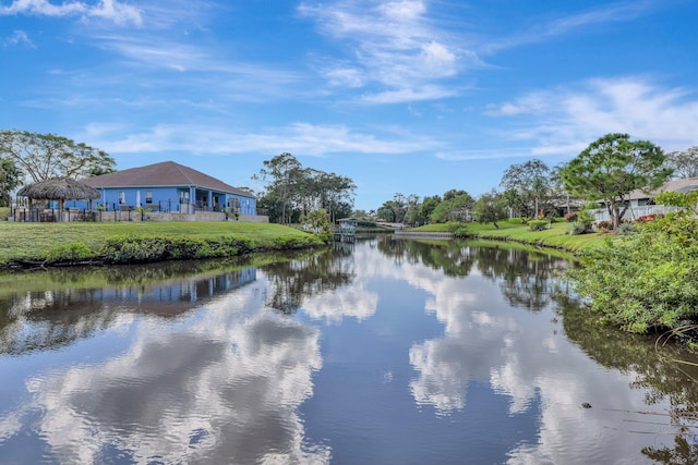 property view of water with a gazebo