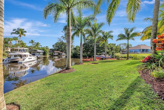 view of yard with a water view