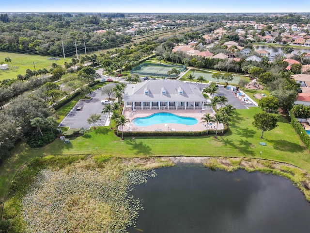 bird's eye view featuring a water view