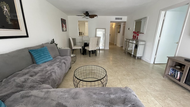 living room with ceiling fan