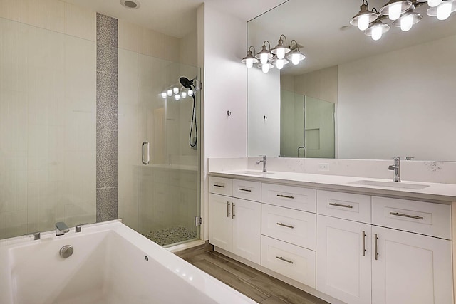 bathroom featuring vanity and separate shower and tub