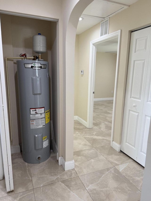 utility room with water heater