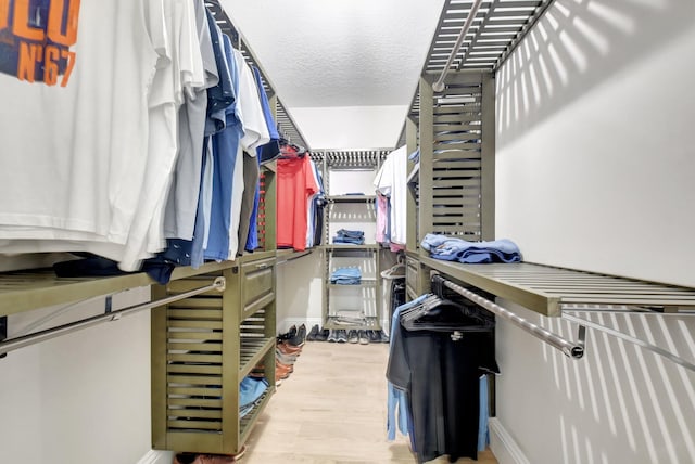 walk in closet with light wood-type flooring