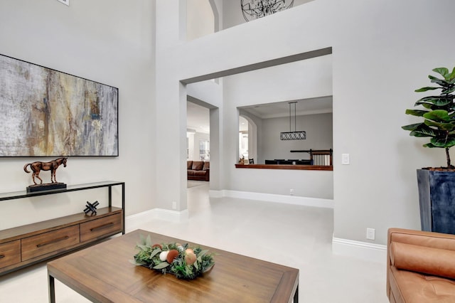 living room with crown molding