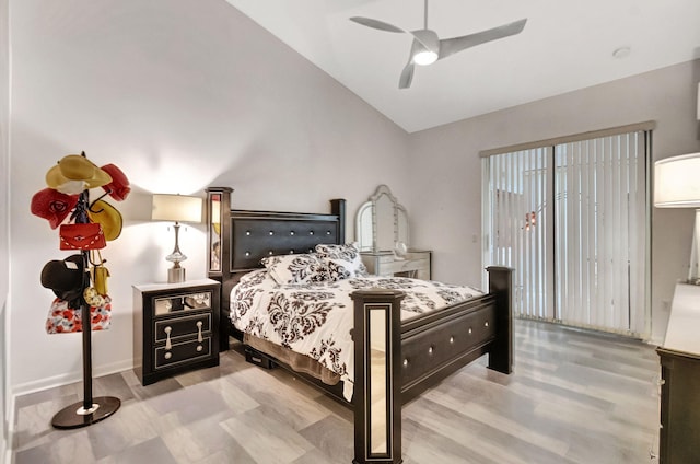 bedroom featuring ceiling fan and vaulted ceiling