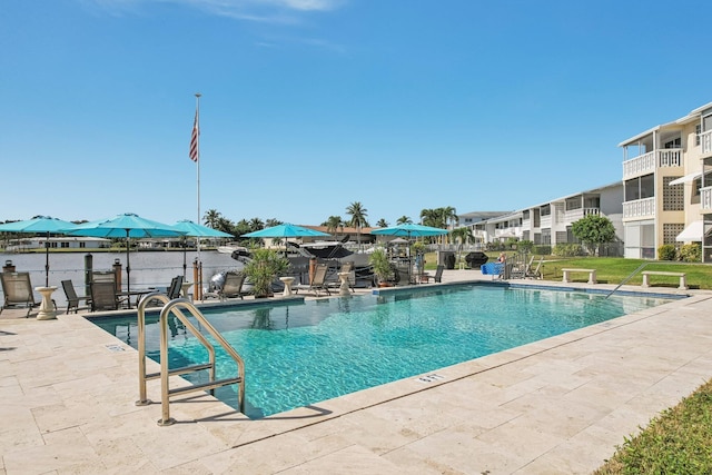 view of pool featuring a patio