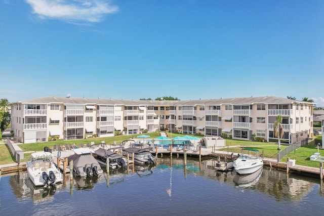 exterior space with a dock