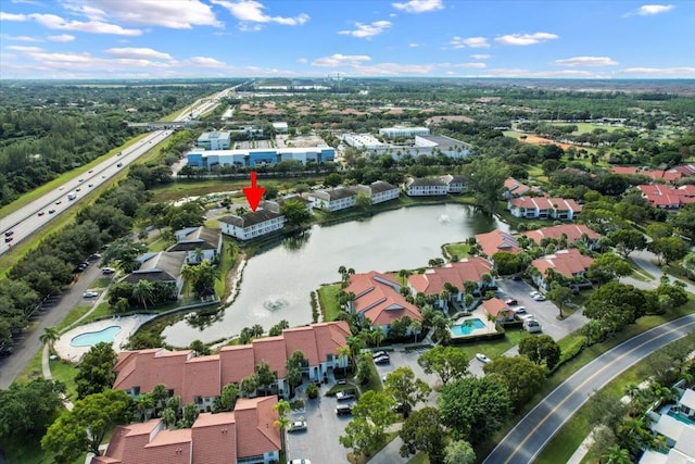 aerial view with a water view