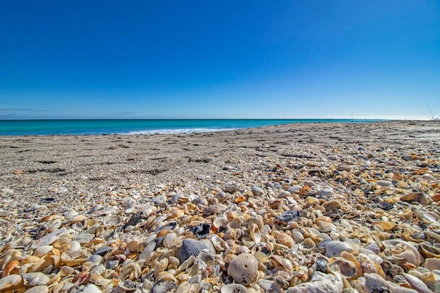 property view of water featuring a beach view