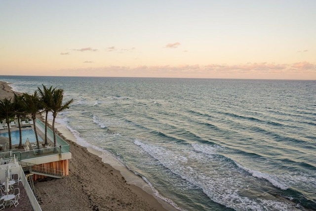 view of water feature with a beach view