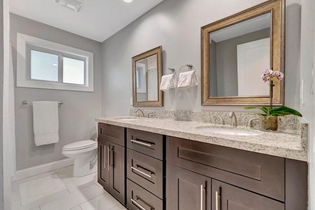 bathroom with tile patterned flooring, vanity, and toilet