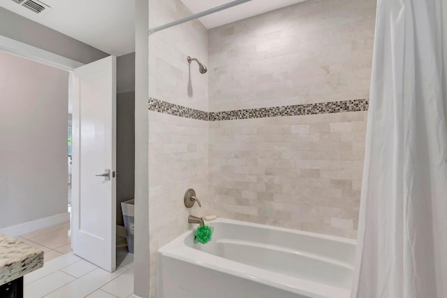 bathroom featuring tile patterned floors and shower / tub combo with curtain