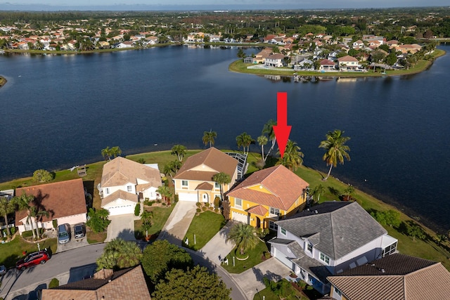 aerial view featuring a water view