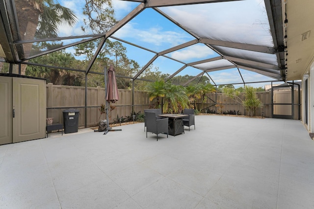 view of patio with a lanai