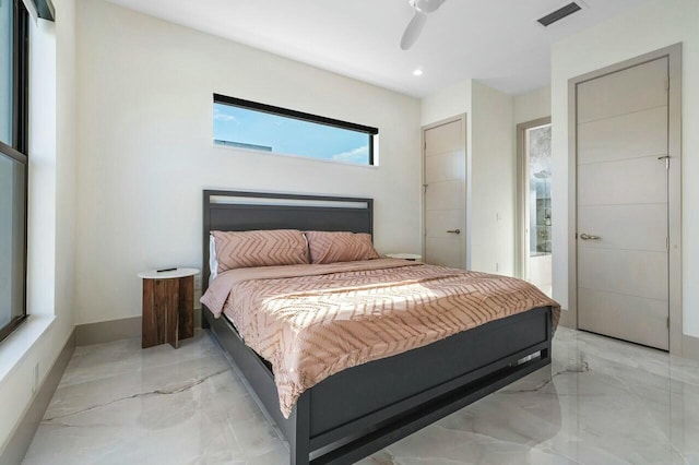 bedroom featuring ceiling fan