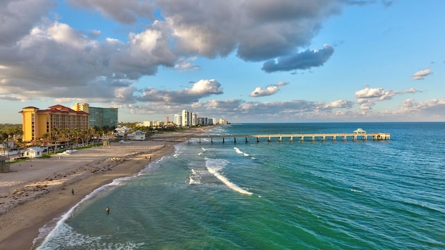 view of water feature featuring a view of the beach