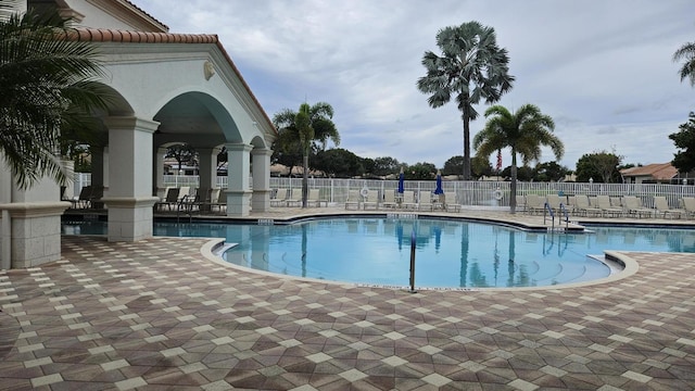 view of pool featuring a patio area