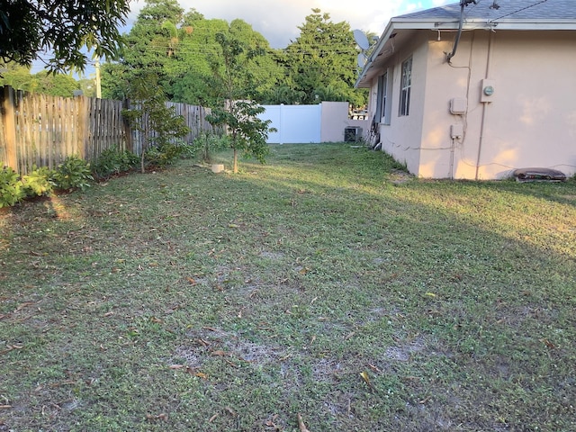 view of yard featuring central air condition unit