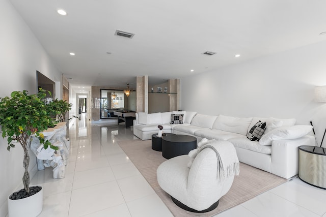 tiled living room with billiards