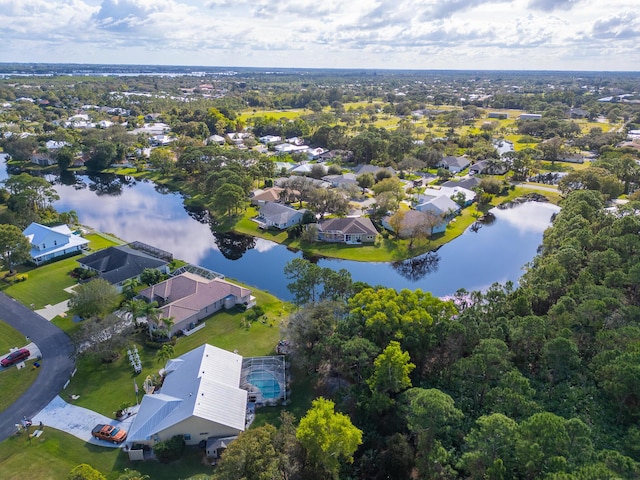 aerial view featuring a water view